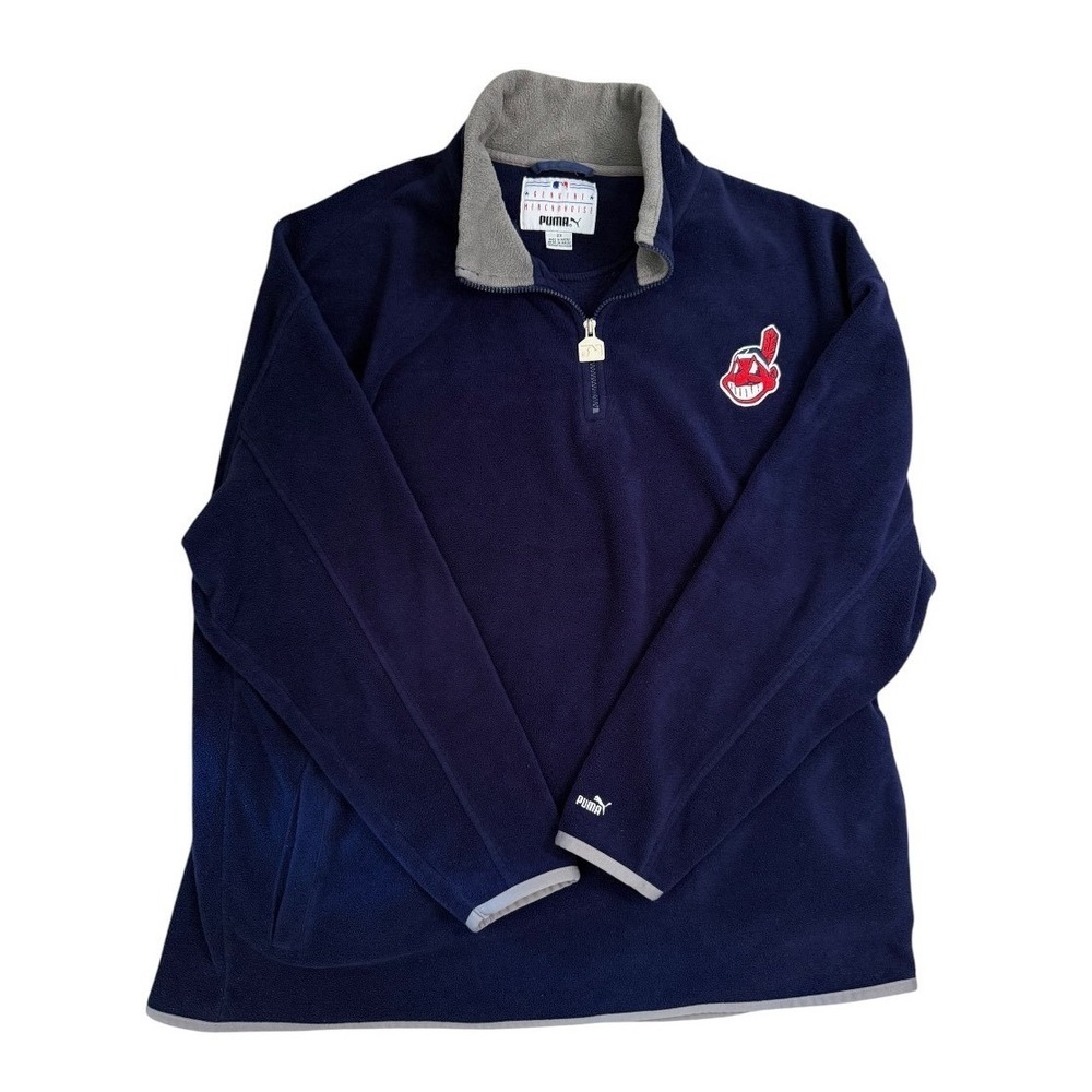Puma MLB Cleveland Indians Chief Wahoo Fleece 1/4 Zip Jacket Size 2X Vintage